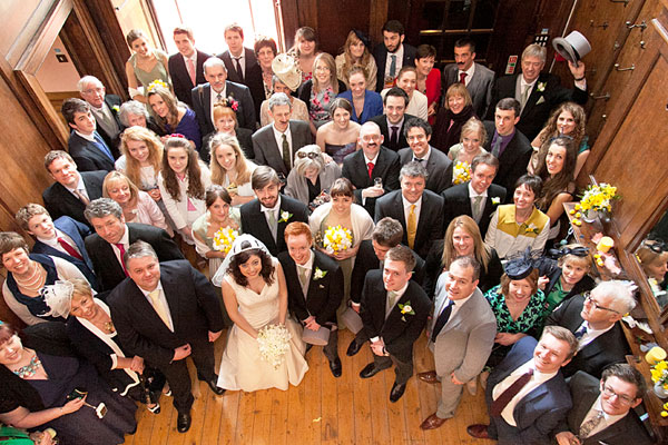 Wedding party in reception hall